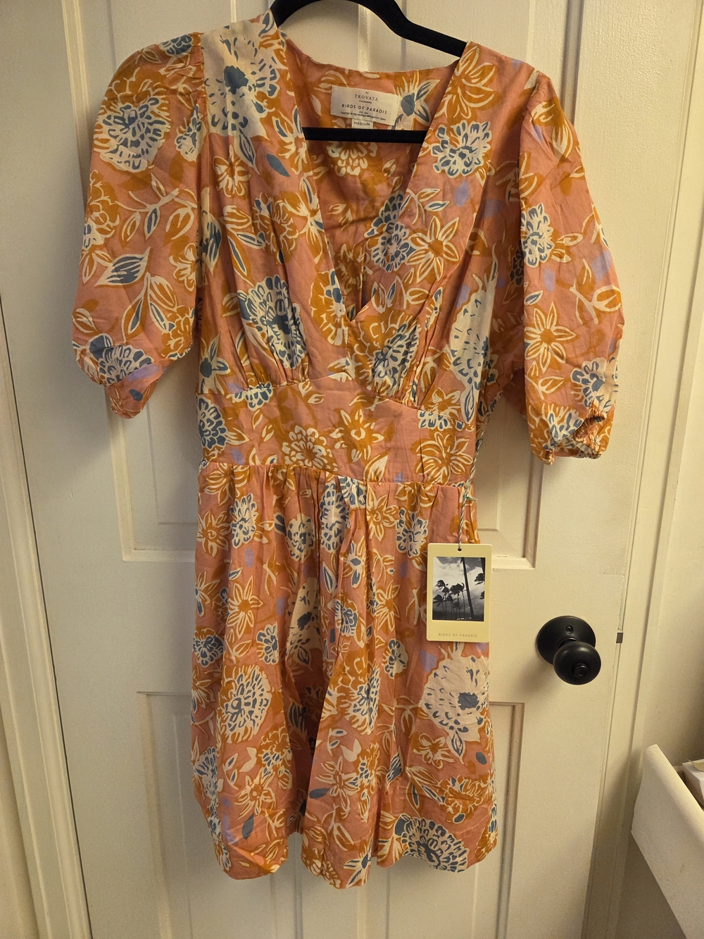 NWT Trovata Birds of Paradis Gia Puff Sleeve V Neck Mini Dress  Size Medium